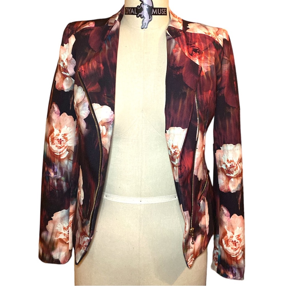 SLN Design From Turkey Floral Print Moto Jacket w/ Two Front Pockets 6